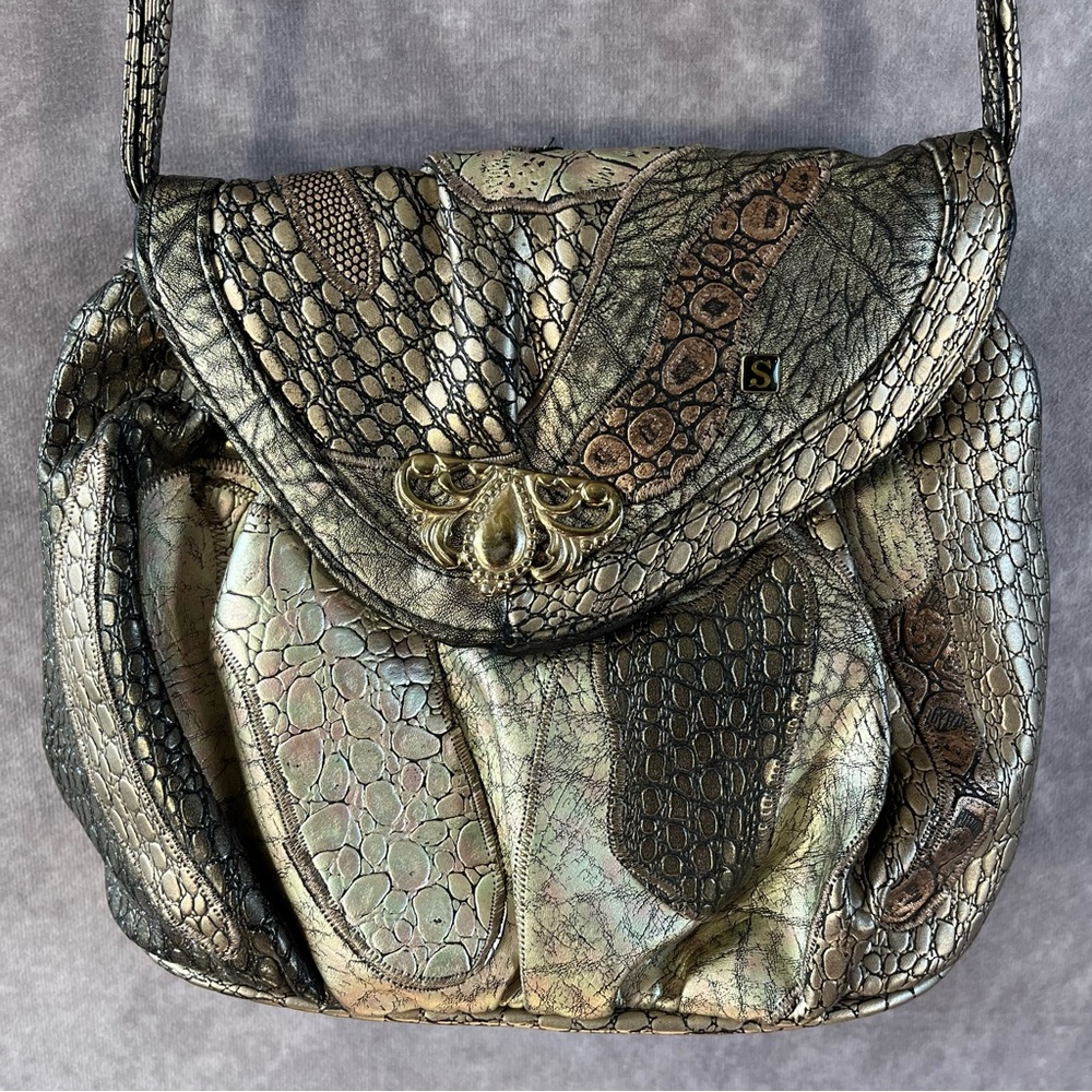 Vintage Nas Bag Alentino Faux Leather Crossbody Purse Metallic Hippie Boho